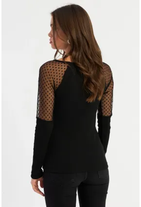 Kadın Siyah Tül Detaylı Kaşkorse Bluz EY2943
