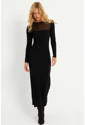 Kadın Siyah Tül Detaylı Midi Elbise LİK06