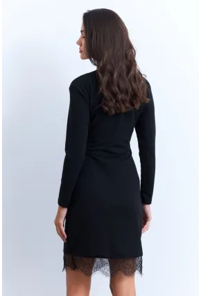 Kadın Siyah Tül Detaylı Midi Elbise ST840