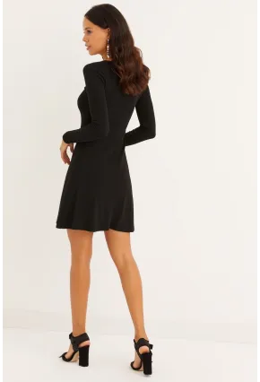 Kadın Siyah U Yaka Kaşkorse Mini Elbise EY1308