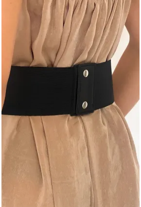 Kadın Siyah Üç Tokalı Lastikli Korse Kemer BE642