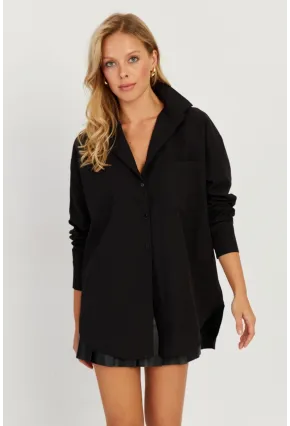 Kadın Siyah Uzun Basic Gömlek SF2535