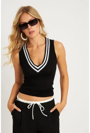 Kadın Siyah V Yaka Bantlı Bluz EY2838