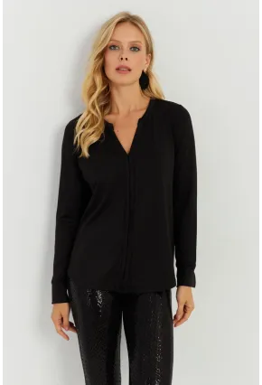Kadın Siyah V Yaka Bluz AYD268