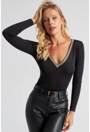 Kadın Siyah V Yaka Bluz EY2673