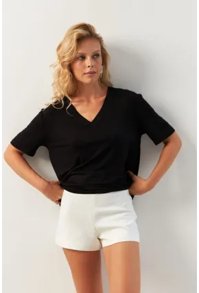 Kadın Siyah V Yaka Bluz RX441