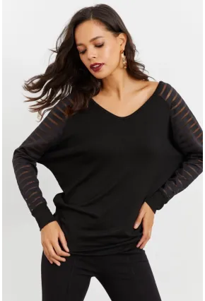 Kadın Siyah V Yaka Bluz ST3074