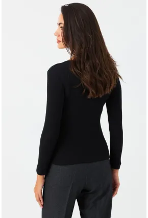 Kadın Siyah V Yaka Çıtçıtlı Kaşkorse Bluz MTF43