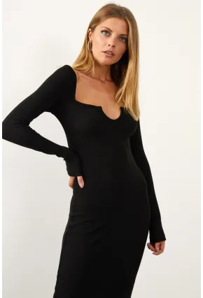 Kadın Siyah V Yaka Maxi Kaşkorse Elbise EY1086
