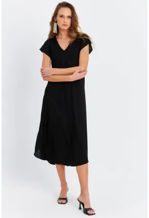 Kadın Siyah V Yaka Midi Elbise PC22649