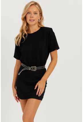Kadın Siyah Vatkalı Mini Elbise GÇ157