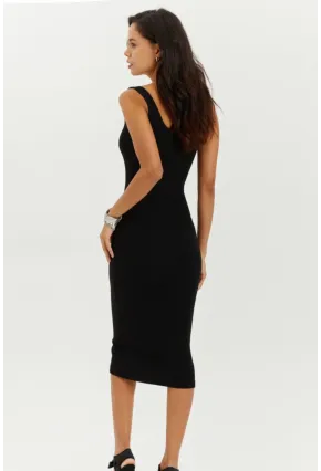 Kadın Siyah Yaka Düğmeli Kaşkorse Midi Elbise CG237