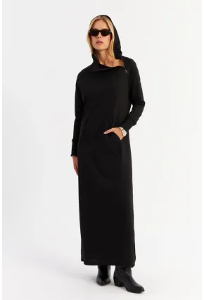 Kadın Siyah Yakası Fermuarlı Maxi Sweat Elbise MTF12