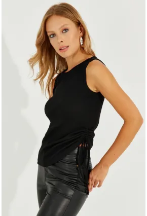 Kadın Siyah Yanı Büzgülü Kaşkorse Bluz TH1093