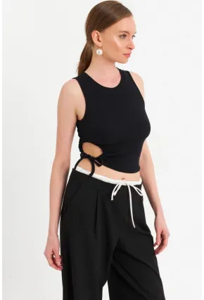 Kadın Siyah Yanı Büzülebilir Basic Bluz RSP329