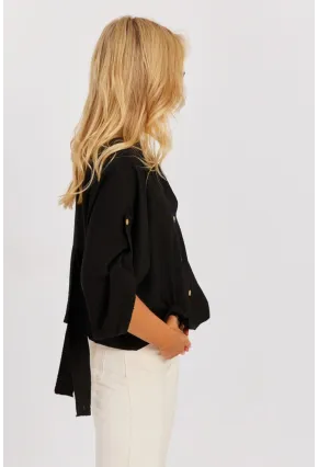 Kadın Siyah Yarasa Kol Kısa Gömlek GÇ160