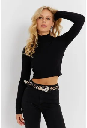 Kadın Siyah Yarım Balıkçı Bluz TH1114