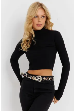 Kadın Siyah Yarım Balıkçı Bluz TH1114