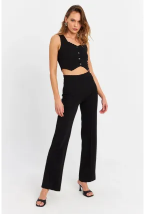 Kadın Siyah Yelekli Pantolon Takım RU9623