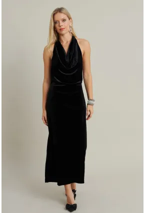 Kadın Siyah Yılbaşı Degaje Yaka Uzun Elbise GÇ197