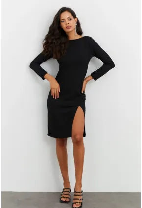 Kadın Siyah Yırtmaçlı Elbise BK1560