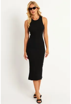 Kadın Siyah Yırtmaçlı Kaşkorse Midi Elbise MK15