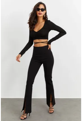 Kadın Siyah Yırtmaçlı Pantolon BK1528