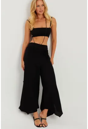 Kadın Siyah Yırtmaçlı Pantolon ÖM405