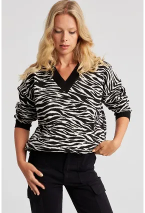 Kadın Siyah Zebra Desenli Triko Kazak YZ521