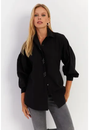 Kadın Siyah Zımbalı Gömlek MASF08