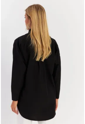 Kadın Siyah Zımbalı Gömlek MASF1