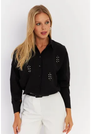Kadın Siyah Zımbalı Gömlek MASF1