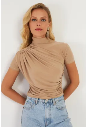 Kadın Sütlü Kahve Büzgülü Bluz LPP1287