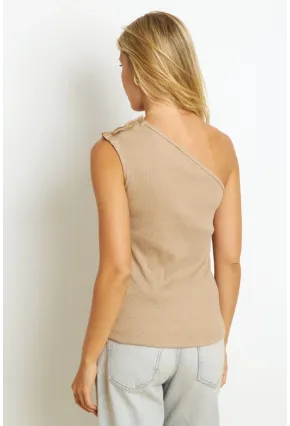 Kadın Sütlü Kahve Düğme Detaylı Kaşkorse Bluz EY2711