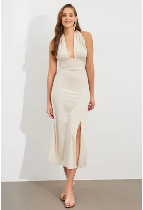 Kadın Taş Bağlamalı Sırt Dekolteli Maxi Elbise UG2003