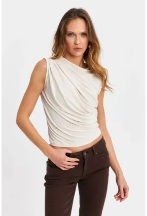 Kadın Taş Büzgülü Kolsuz Bluz LPP1205-90