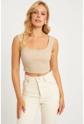 Kadın Taş Kare Yaka Crop Bluz XL2003