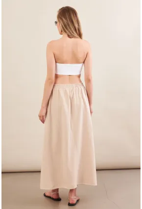 Kadın Taş Keten Cepli Midi Etek RSP4440