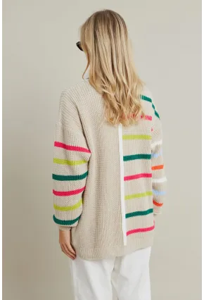 Kadın Taş-Multi Çizgili Triko Hırka MSMT2427