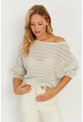 Kadın Taş Simli Ajurlu Triko Bluz YZ403