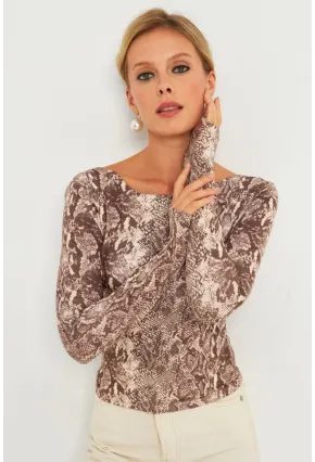 Kadın Taş Sırtı Açık Yılan Desenli Bluz GÇ187