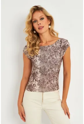 Kadın Taş Sırtı Açık Yılan Desenli Yılbaşı Bluz GÇ185