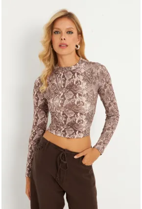 Kadın Taş Sırtı Detaylı Yılan Desenli Bluz GÇ179