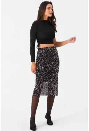 Kadın Taş-Siyah Astarlı Desenli Tül Etek CG391