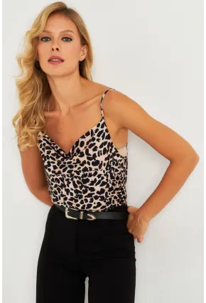 Kadın Taş-Siyah Degaje Yaka Leopar Desenli Bluz LPP1296