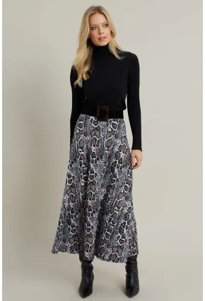 Kadın Taş-Siyah Desenli Çan Etek LON3007