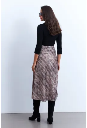 Kadın Taş-Siyah Yılan Desenli Saten Çan Etek ELT161