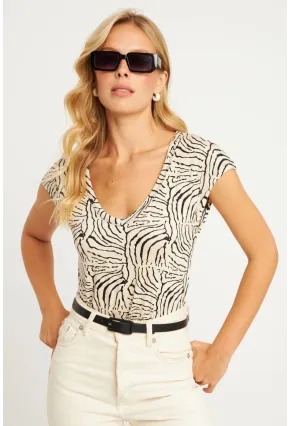 Kadın Taş V Yaka Desenli Bluz LPP1285