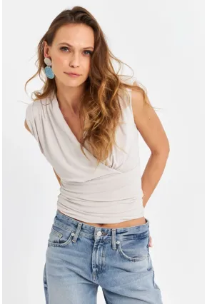Kadın Taş Vatkalı Kruvaze Bluz MTK13213