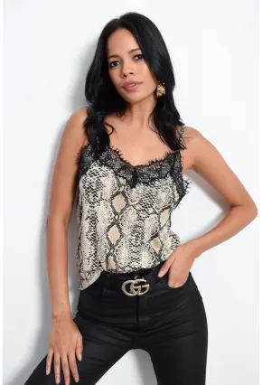 Kadın Taş Yılan Desenli Dantelli Atlet